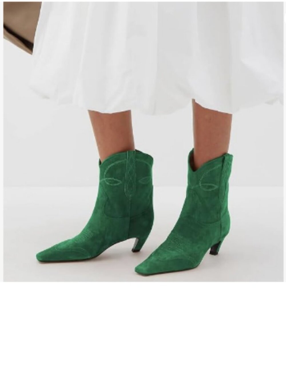 Green Suede Square Toe Comfort Kitten Low Heel Ankle Boot Pull On Bootie Shoes